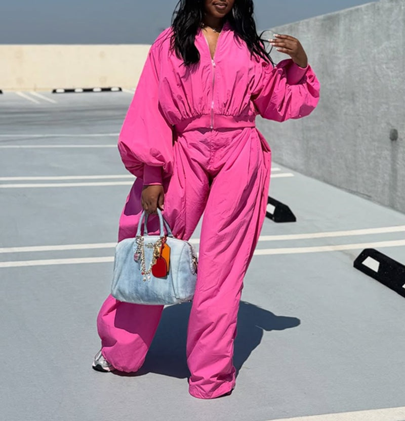 Bubble Sleeve Top & Wide Leg Pants Two-Piece Set
