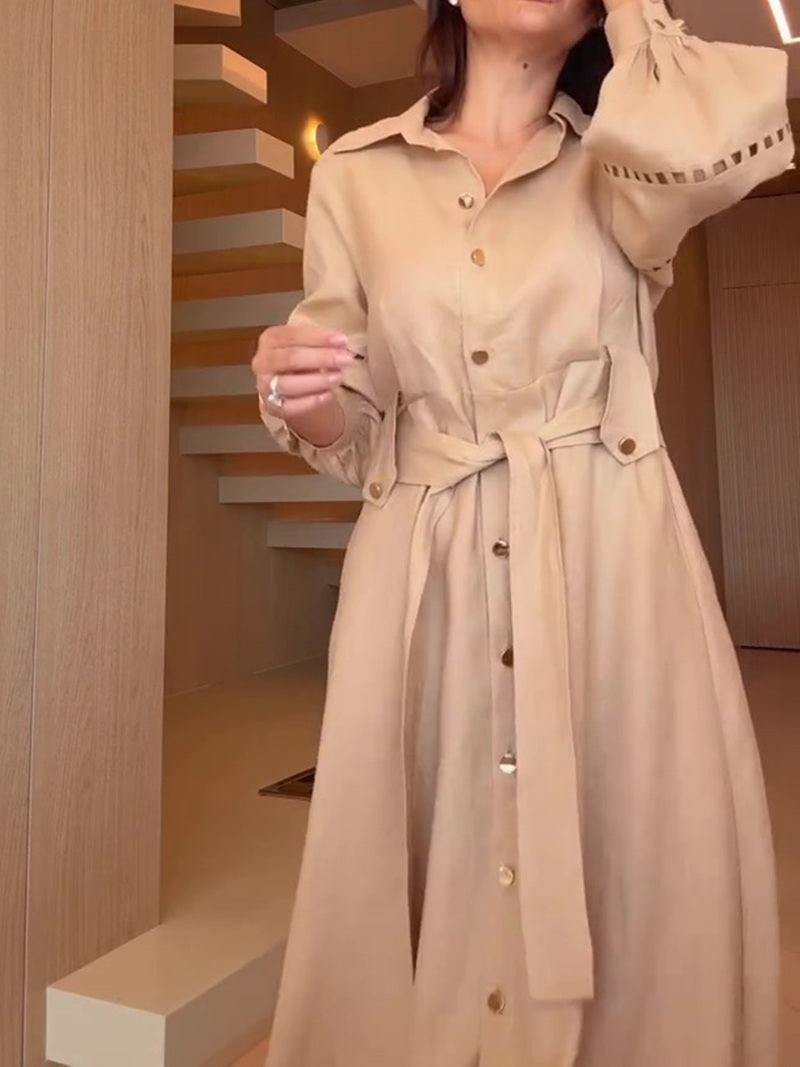 Belted Button Down Shirt Maxi Dress