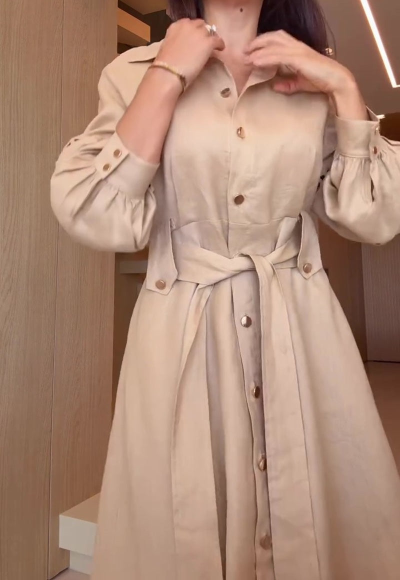 Belted Button Down Shirt Maxi Dress