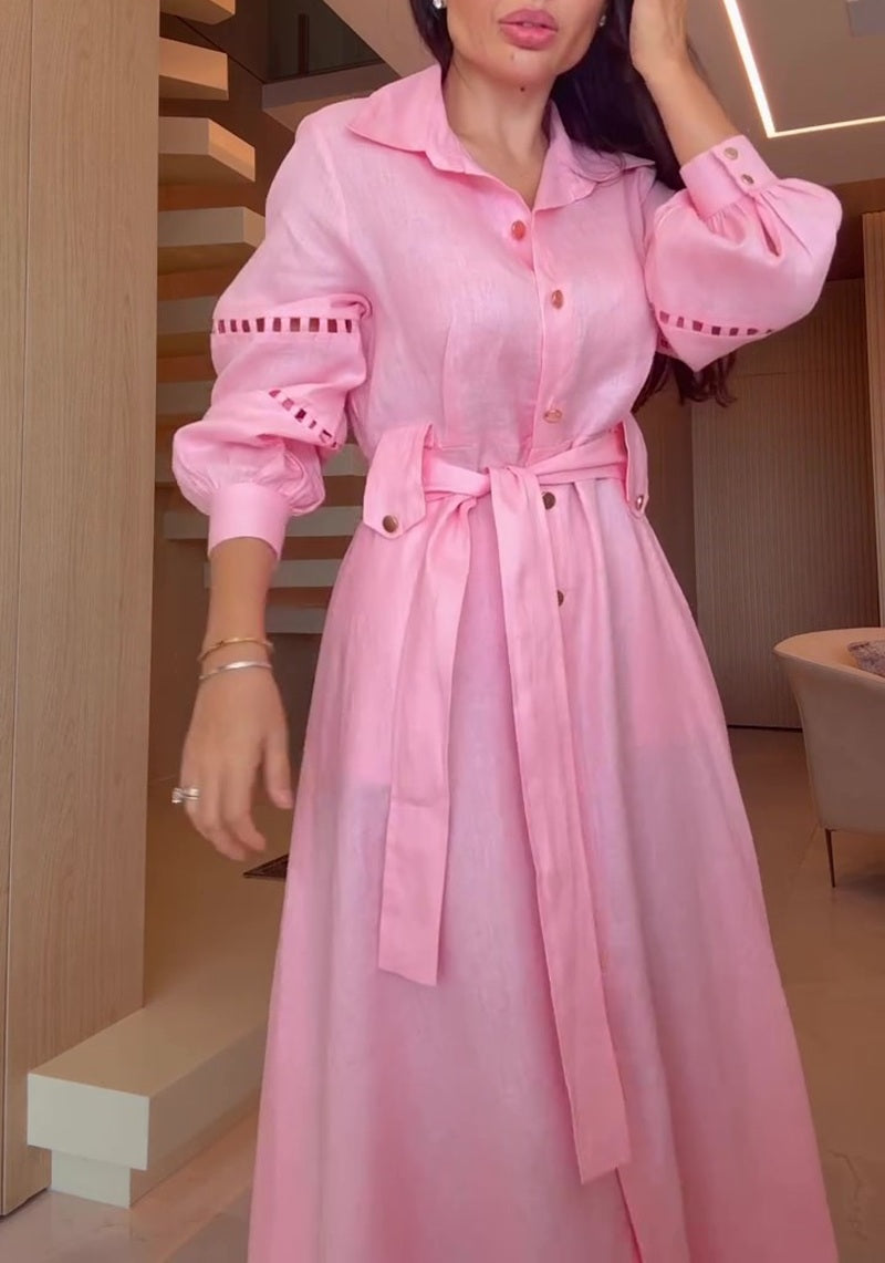 Belted Button Down Shirt Maxi Dress