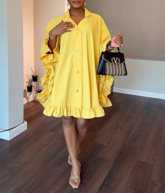 Oversized Ruffle Kaftan Shirt Dress