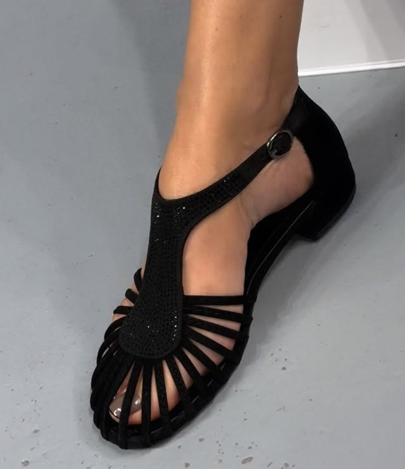 Suede Crystal Stone Sandals