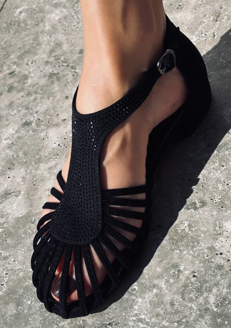 Suede Crystal Stone Sandals