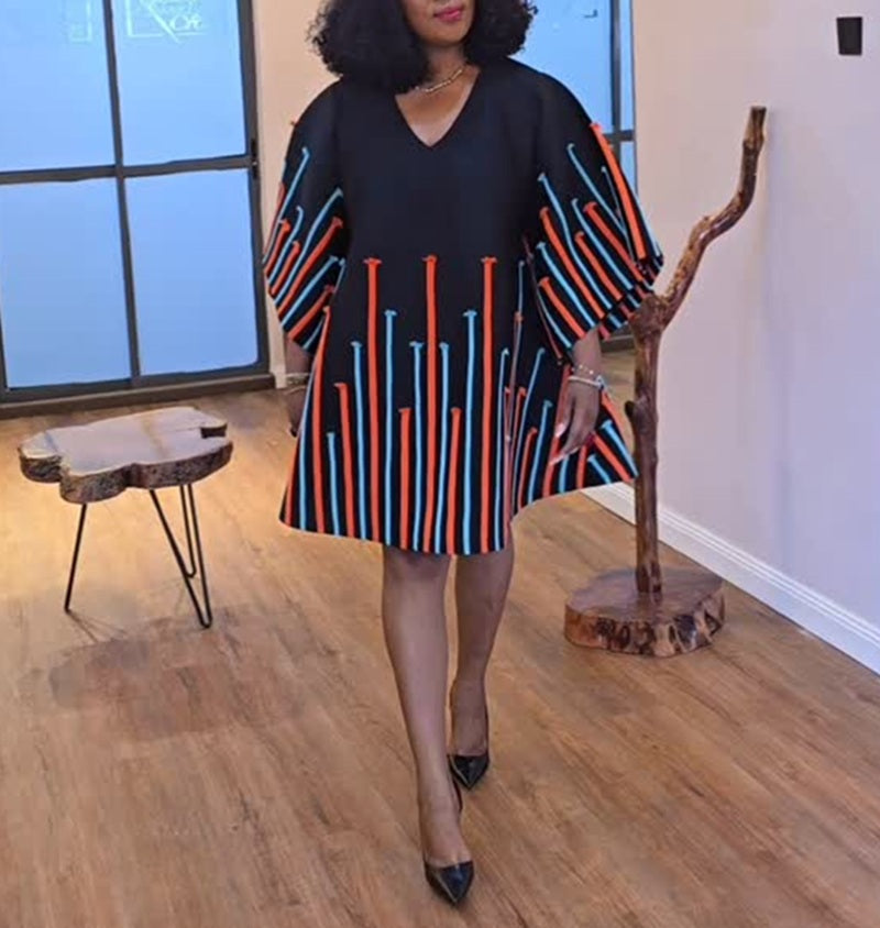 Abstract Colorful Stripe A-Line Mini Dress