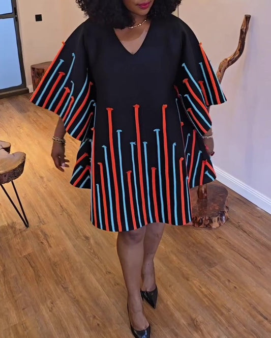 Abstract Colorful Stripe A-Line Mini Dress