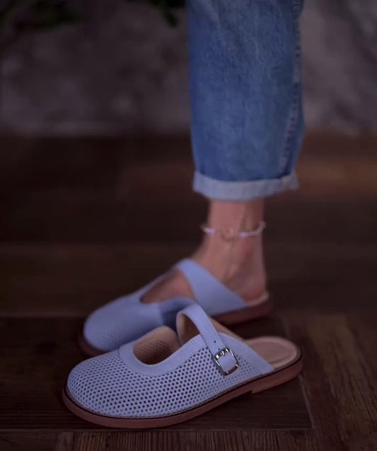 Mesh Buckle Strap Flat Mule Sandals