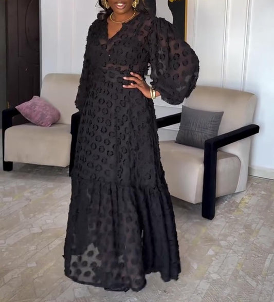 Textured Dot Sheer Chiffon Maxi Dress