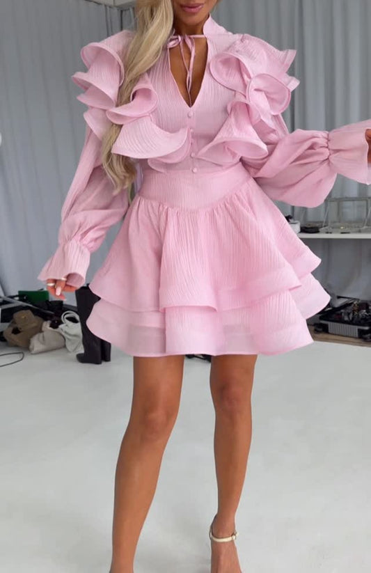 Ruffle Chiffon Tiered Mini Dress