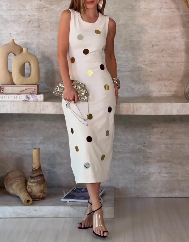 Sparkle Polka Dot Embellished Midi Dress