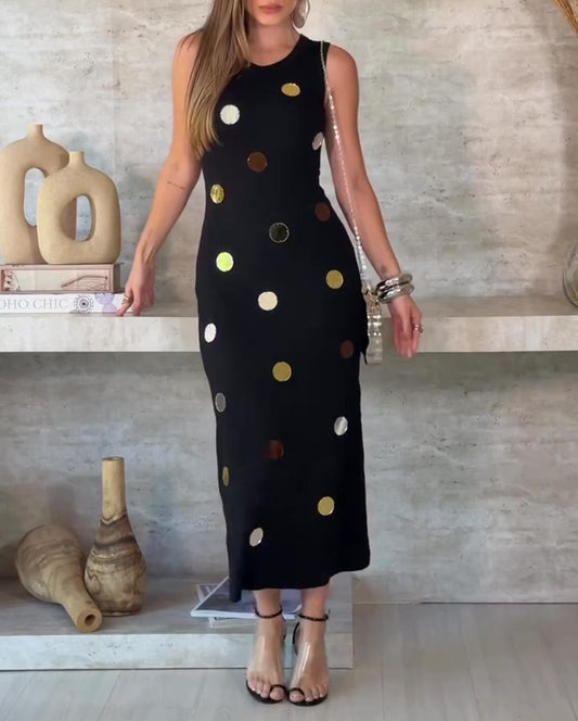 Sparkle Polka Dot Embellished Midi Dress