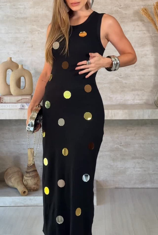 Sparkle Polka Dot Embellished Midi Dress
