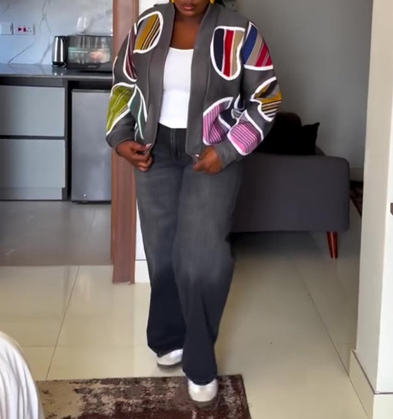 Loose Fit Colorful Patchwork Jacket