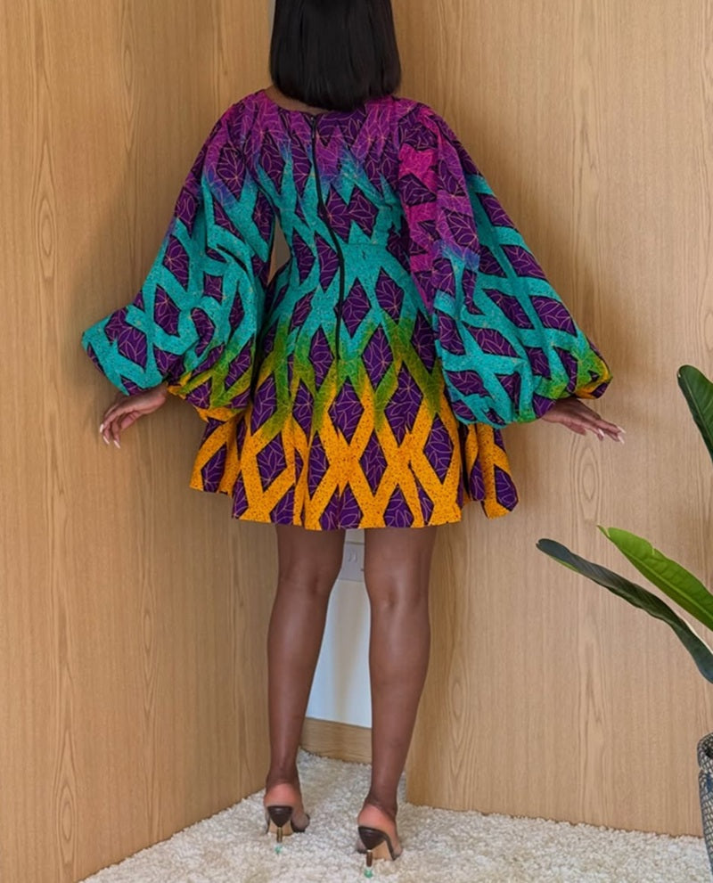 Multicolor African Wax Flared Mini Dress