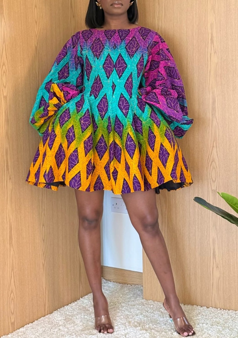 Multicolor African Wax Flared Mini Dress