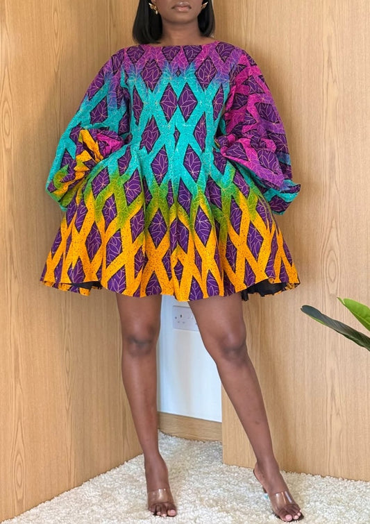 Multicolor African Wax Flared Mini Dress