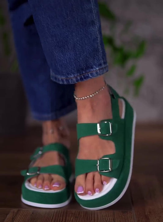 Dual Buckle Chunky Platform Strap Sandals