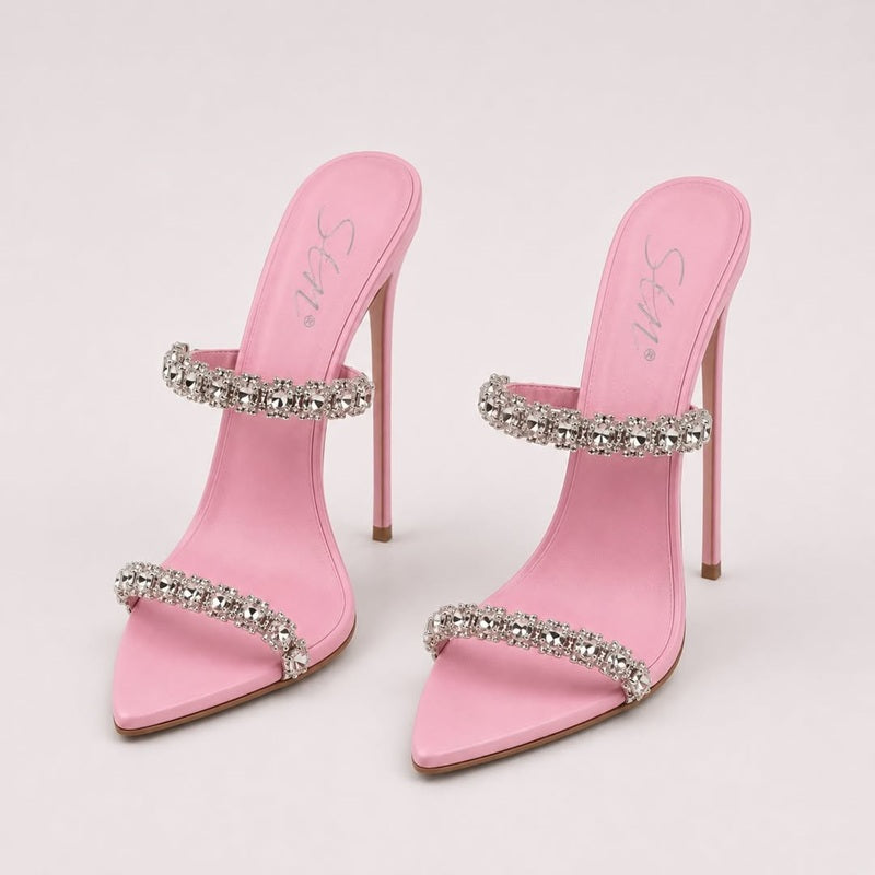 Shine Crystal Stiletto Mule Heels
