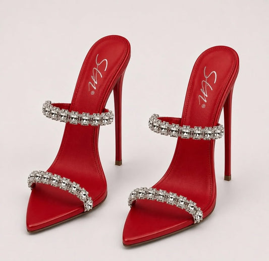 Shine Crystal Stiletto Mule Heels