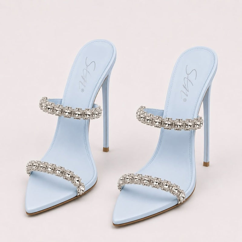 Shine Crystal Stiletto Mule Heels