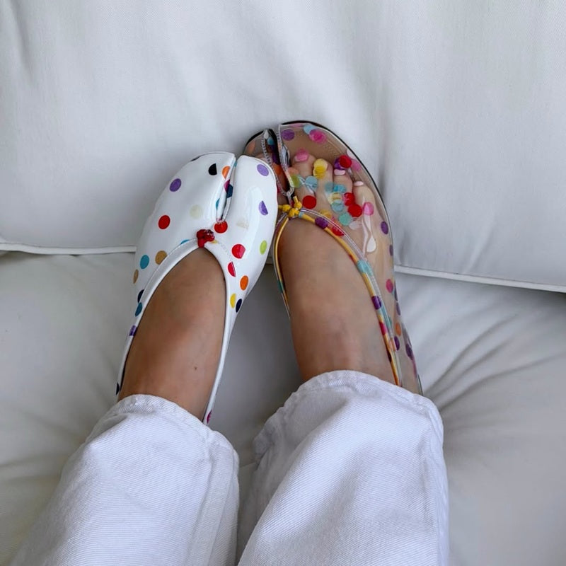 Rainbow Multi-Color Confetti Dot Tabi Split Toe Casual Flats