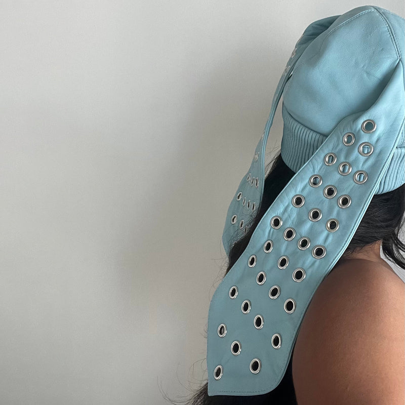 Knitted Patchwork PU Eyelet Detail Hat