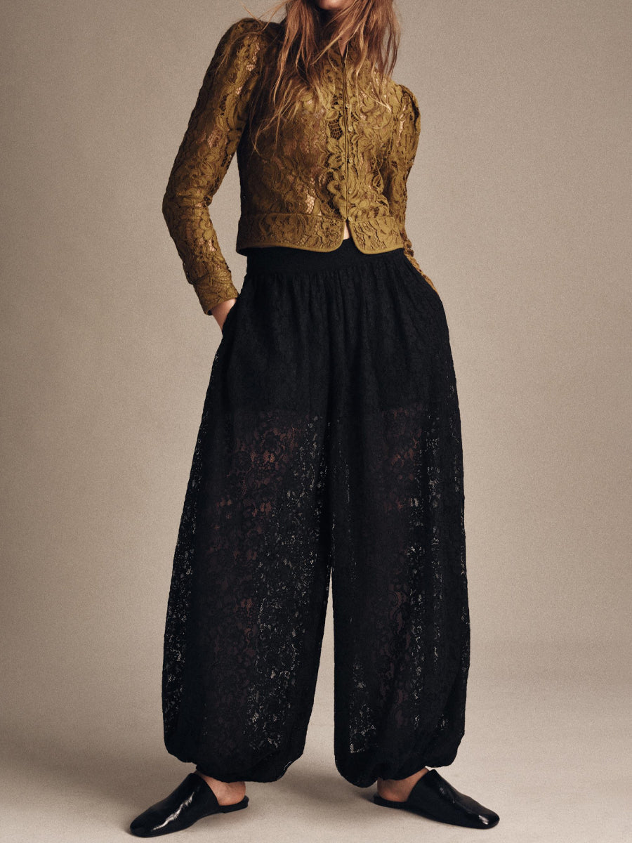 Lace Crochet Cut-Out Button Top