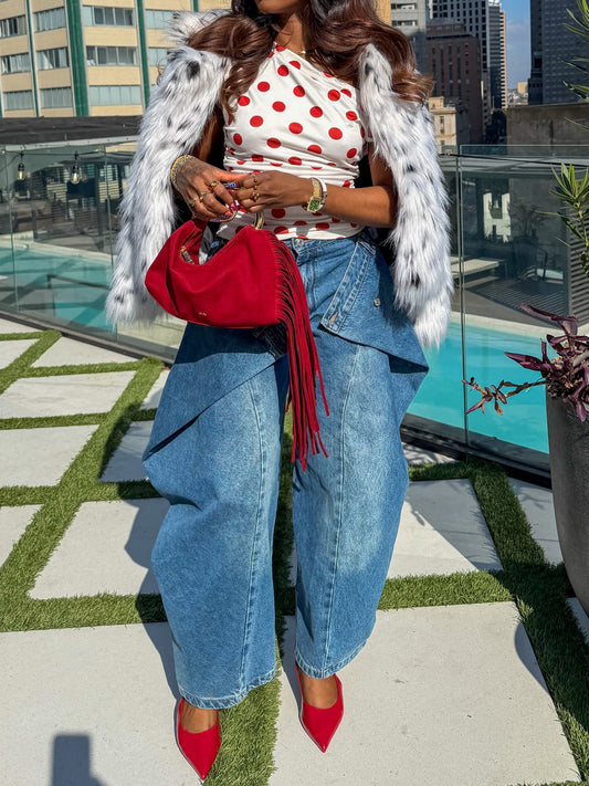 Asymmetric Draped Detailing High Waist Jeans