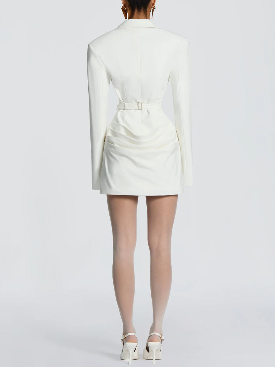 Elegant Peaked Lapel Collar Blazer Mini Dress