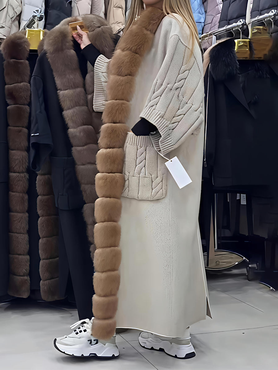 Faux Fox Fur Sweater Long Cardigan