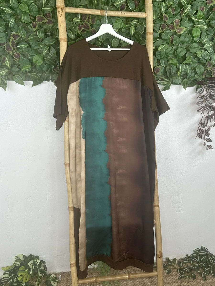 Printed Loose Slit Hem Stain Dress