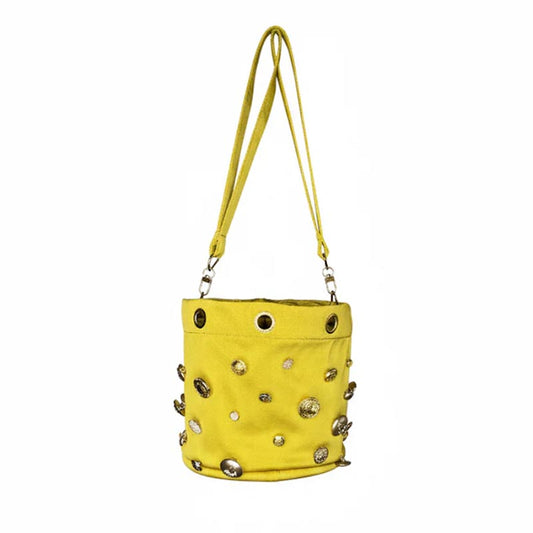 Buttons Adjustable Strap Bucket Bag