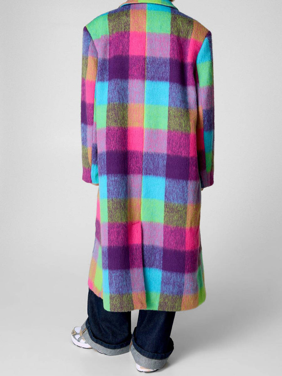 Multi Check Single Breasted Oversized Coat