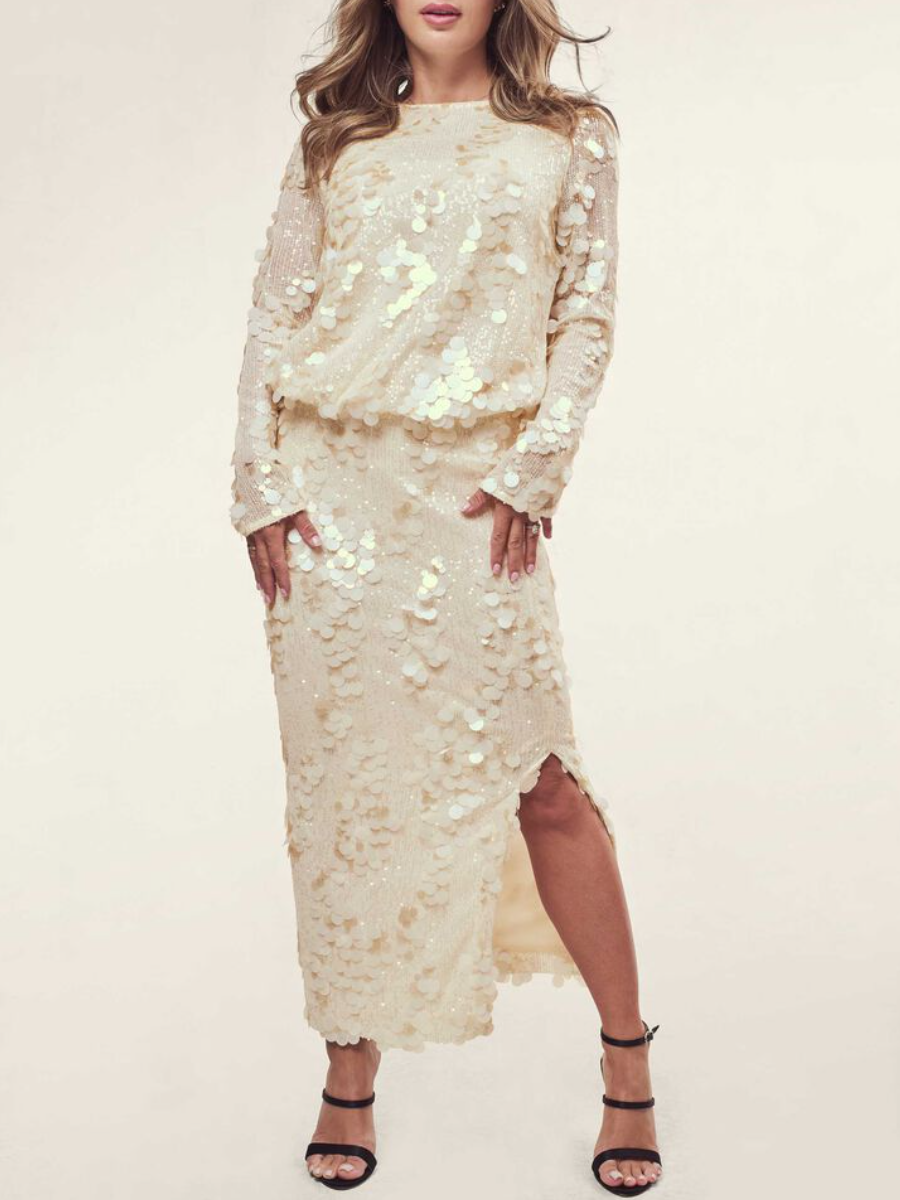 Round Neck Sequin Skirt Set