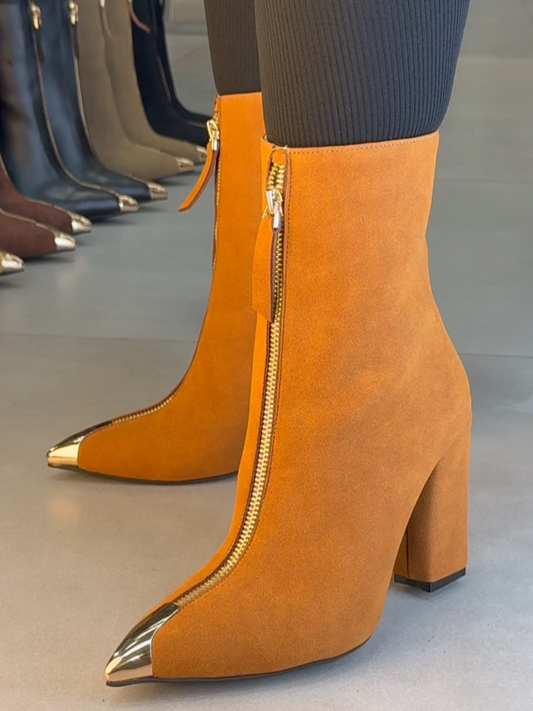 Point-Front Zip Suede Pumps