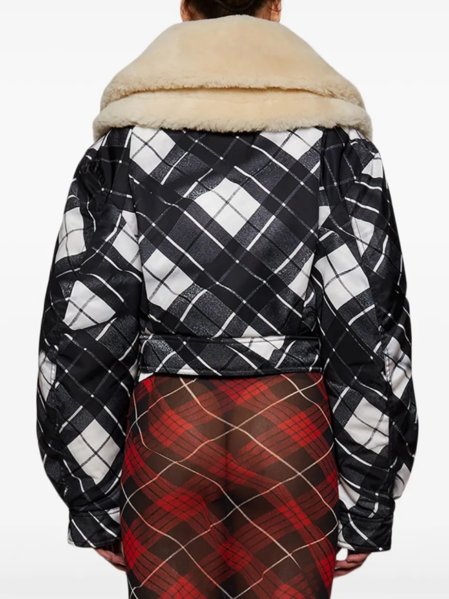 Double-layer Black And White Fur Collar Coat