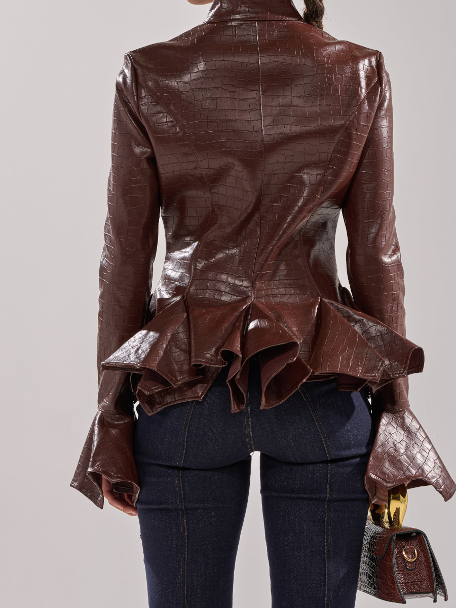 Crocodile-Embossed Faux Leather Jacket