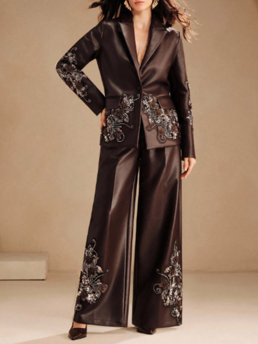 Solid Color Diamond Lasel Leather Suit