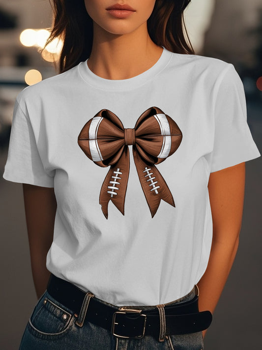 Football bow illustration Fashion women's pure cotton T-shirt short sleeves