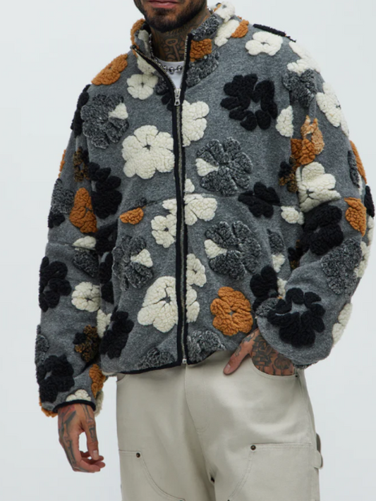 Lambskin Floral Textured Zip Coat