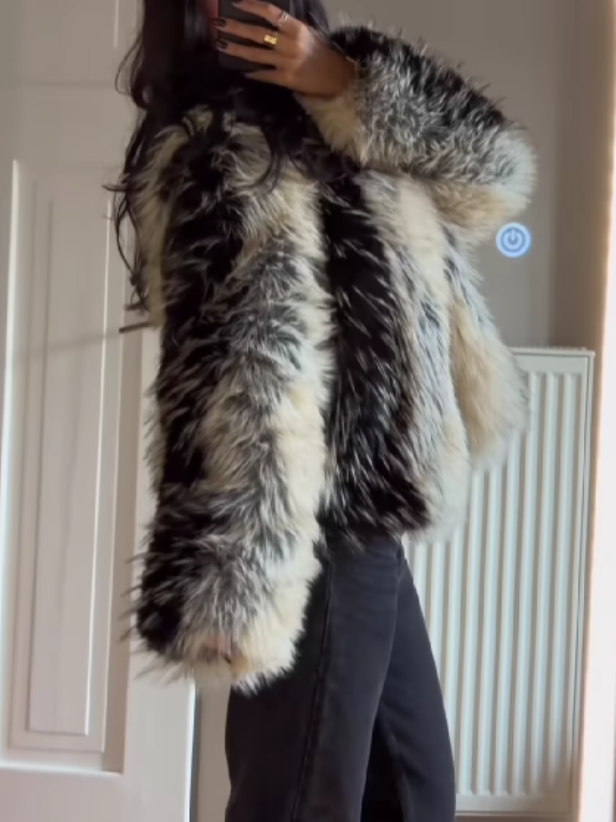 Contrast Faux Fur Short Coat