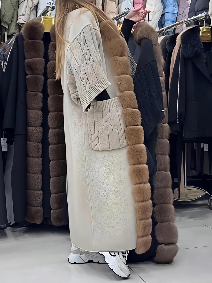 Faux Fox Fur Sweater Long Cardigan