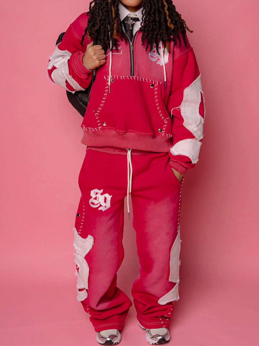 Hooded Embroidered Drawstring Waist Two Pieces Set