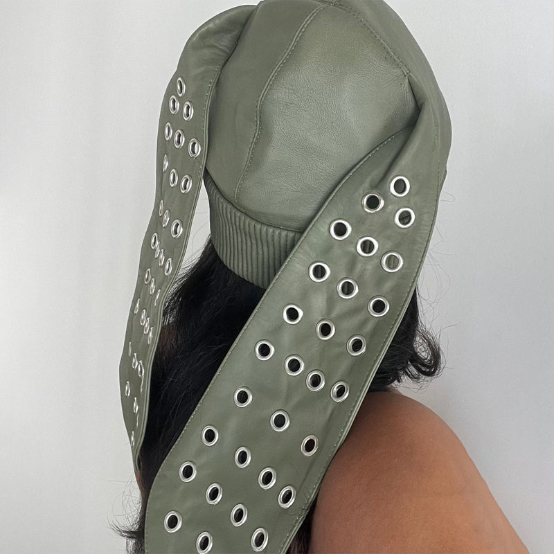 Knitted Patchwork PU Eyelet Detail Hat