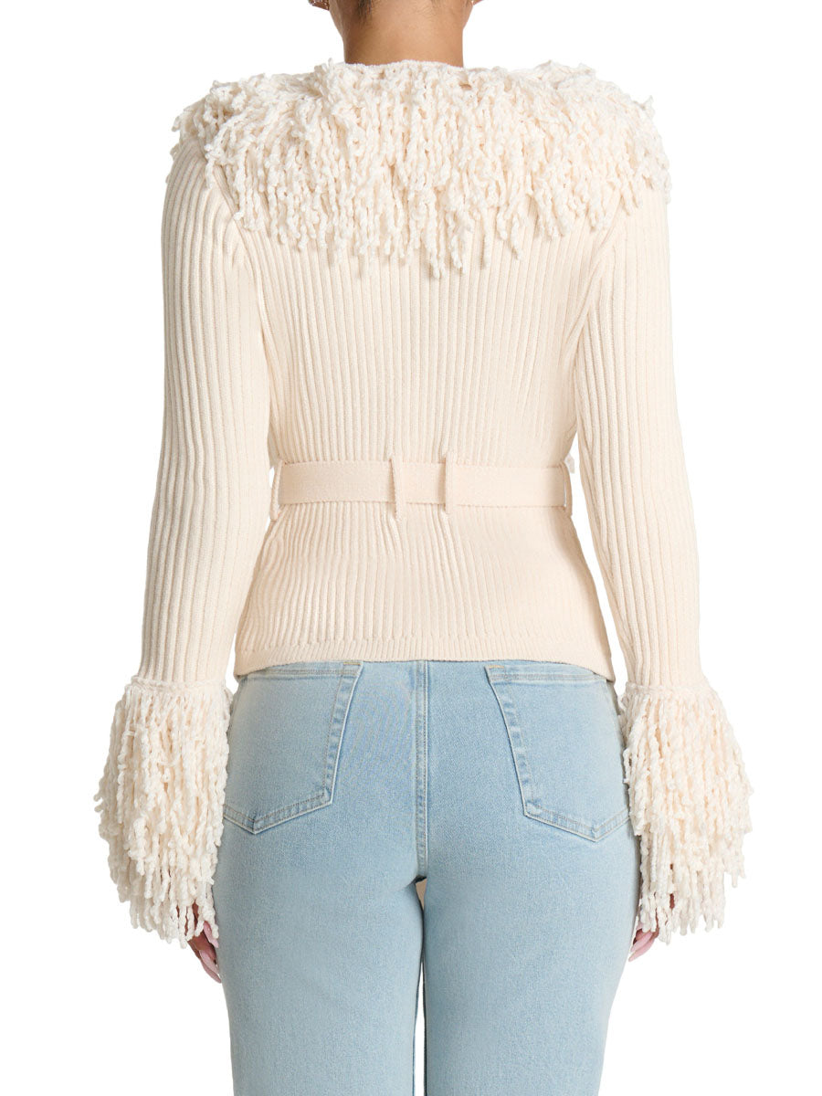 Fringe Tie Waist Knitted Cardigan