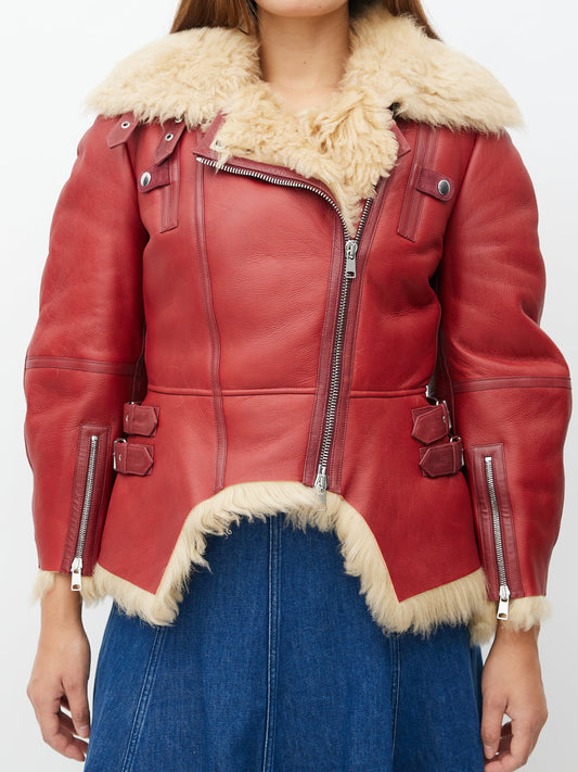 Fashion Faux Leather & Shearling Biker Jacket