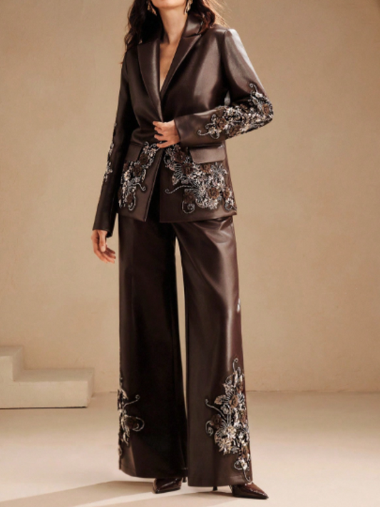 Solid Color Diamond Lasel Leather Suit