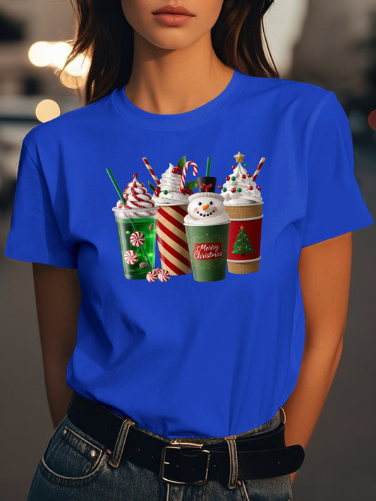 Festive beverage cups Fashion women's pure cotton T-shirt short sleeves