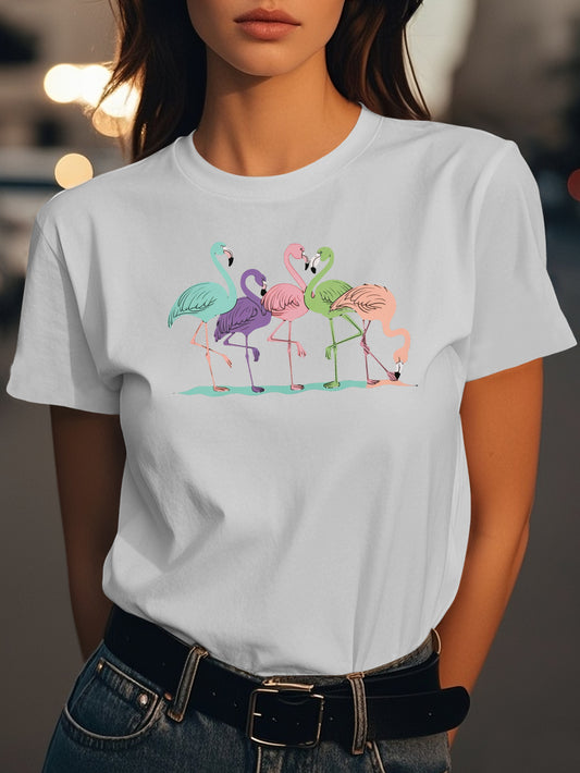 five flamingos in a row Fashion women's pure cotton T-shirt short sleeves