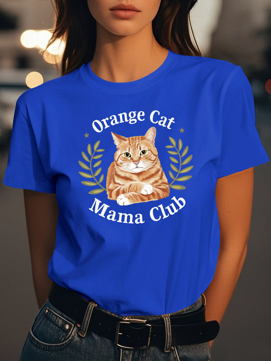 orange tabby cat illustration Fashion women's pure cotton T-shirt short sleeves