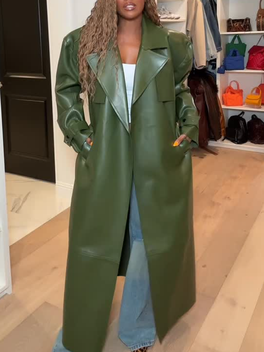 Lapel Long Leather Coat